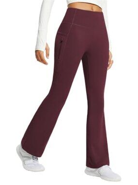 Fleece Lined High Waist Bootcut Yoga Pants with Pockets Winter Thermal Flare